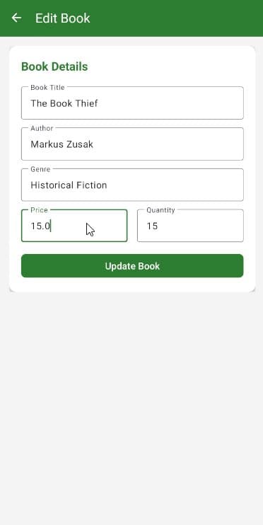 Android Bookstore Manager running